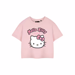 Hello Kitty Cropped Short Sleeved T-Shirt (Womens Pink) - Large