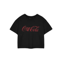 Coca Cola Cropped Short Sleeved T-Shirt (Womens Black) - Small