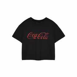 Coca Cola Cropped Short Sleeved T-Shirt (Womens Black) - Large