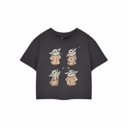 Star Wars The Mandalorian Cropped Short Sleeved T-Shirt (Womens Grey) - Large