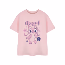 Disney Lilo & Stitch Short Sleeved T-Shirt (Girls Pink) - 7-8 Years