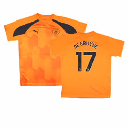 2023-2024 Man City Pre-Match Jersey (Orange) - Kids (DE BRUYNE 17) - XLB