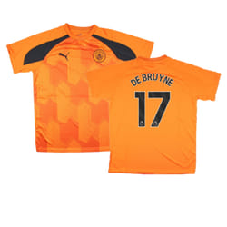2023-2024 Man City Pre-Match Jersey (Orange) - Kids (DE BRUYNE 17) - XLB