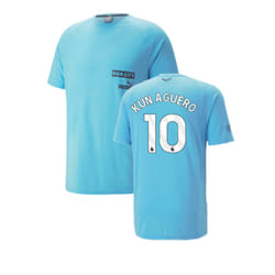 2023-2024 Man City Casuals Tee (Blue Wash) - Kids (KUN AGUERO 10) - SB