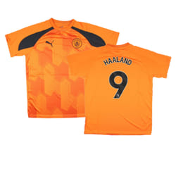2023-2024 Man City Pre-Match Jersey (Orange) - Kids (HAALAND 9) - XLB