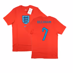 2022-2023 England World Cup Crest Tee (Red) - Kids (Beckham 7) - SB