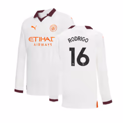 2023-2024 Man City Long Sleeve Away Shirt (Kids) (RODRIGO 16) - XLB