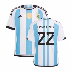 Argentina 2022 World Cup Winners Home Shirt - Kids (L MARTINEZ 22) - XLB