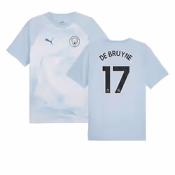 2023-2024 Man City Prematch SS Jersey (Silver Sky) (DE BRUYNE 17) - XXL