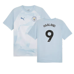 2023-2024 Man City Prematch SS Jersey (Silver Sky) - Kids (HAALAND 9) - SB