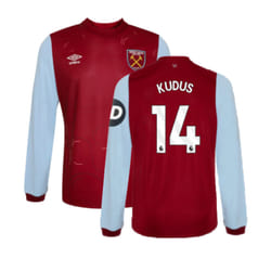 2023-2024 West Ham Long Sleeve Home Shirt (Kids) (Kudus 14) - LB