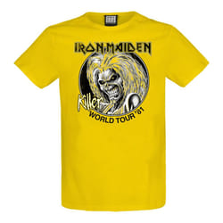 Amplified Unisex Adult Killer World Tour 81 Iron Maiden T-Shirt - XS, Yellow Raven