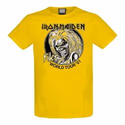 Amplified Unisex Adult Killer World Tour 81 Iron Maiden T-Shirt - S, Yellow Raven