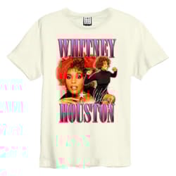 Amplified Unisex Adult Red Bow Beauty Whitney Houston T-Shirt - XS, Vintage White