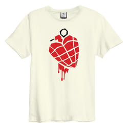 Amplified Unisex Adult American Idiot Heart Grenade Green Day T-Shirt - XS, Vintage White