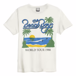 Amplified Unisex Adult 1988 Tour The Beach Boys T-Shirt - XS, Vintage White/Blue/Green