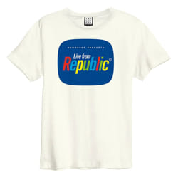 Amplified Unisex Adult Live From Republic New Order T-Shirt - XS, Vintage White/Blue