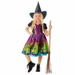 Rubies Girls Witch Halloween Costume Dress - 7-8 Years, Purple/Black/Green