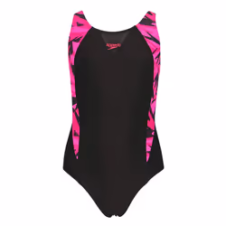 Speedo Girls Hyper Boom Splice One Piece Swimsuit - 5-6 Years, Black/Pink