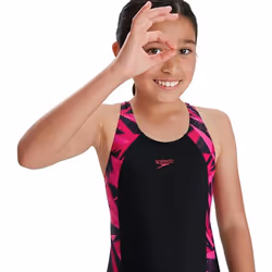 Speedo Girls Hyper Boom Splice One Piece Swimsuit - 5-6 Years, Black/Pink