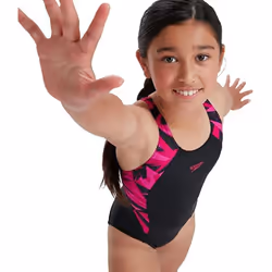 Speedo Girls Hyper Boom Splice One Piece Swimsuit - 5-6 Years, Black/Pink