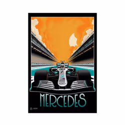 Zoom Mercedes Formula 1 Print - 40cm x 30cm, Yellow/Orange/Turquoise