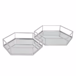 Hill Interiors Hexagon Tray Set (Pack of 2) - 9cm x 43cm x 50cm, Silver