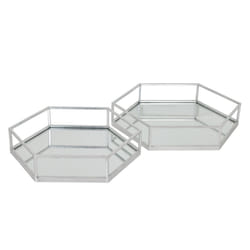 Hill Interiors Hexagon Tray Set (Pack of 2) - 9cm x 43cm x 50cm, Silver