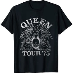 Queen Unisex Adult Tour '75 Eco Friendly T-Shirt - XL, Black