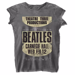 The Beatles Womens/Ladies Carnegie Hall Burnout T-Shirt - L, Charcoal Grey