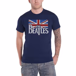The Beatles Unisex Adult Flag Logo T-Shirt - S, Navy Blue