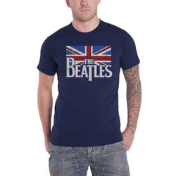 The Beatles Unisex Adult Flag Logo T-Shirt - S, Navy Blue