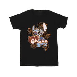 Disney Mens Lilo And Stitch Ohana Orange Hibiscus T-Shirt - S, Black