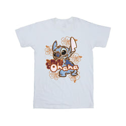 Disney Mens Lilo And Stitch Ohana Orange Hibiscus T-Shirt - XXL, White