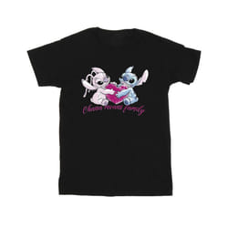 Disney Mens Lilo And Stitch Ohana Heart With Angel T-Shirt - S, Black