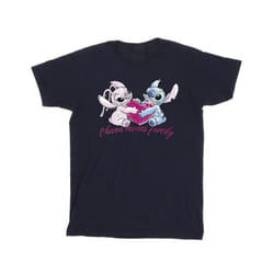 Disney Mens Lilo And Stitch Ohana Heart With Angel T-Shirt - S, Navy Blue