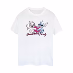 Disney Womens/Ladies Lilo And Stitch Ohana Heart With Angel Cotton Boyfriend T-Shirt - XXL, White