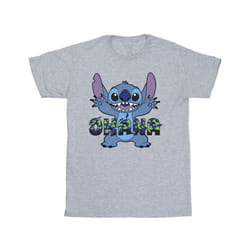Disney Mens Lilo And Stitch Ohana Blue Glitch T-Shirt - 4XL, Sports Grey
