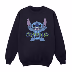 Disney Mens Lilo And Stitch Ohana Blue Glitch Sweatshirt - XXL, Navy Blue