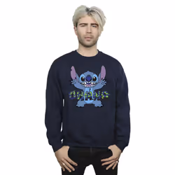 Disney Mens Lilo And Stitch Ohana Blue Glitch Sweatshirt - XXL, Navy Blue