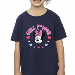 Disney Girls Minnie Mouse Girl Power Cotton T-Shirt - 12-13 Years, Navy Blue