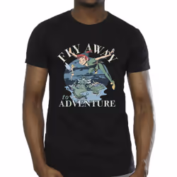 Disney Mens Peter Pan Fly Away To Adventure T-Shirt - XL, Black