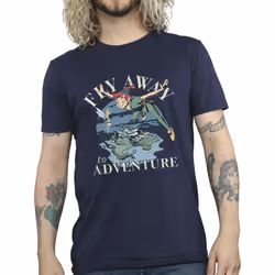 Disney Mens Peter Pan Fly Away To Adventure T-Shirt - XL, Navy Blue