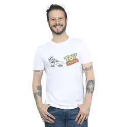 Disney Mens Toy Story Buzz Pulling Logo T-Shirt - L, White