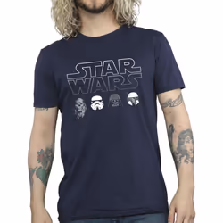 Star Wars Mens Character Heads T-Shirt - S, Navy Blue