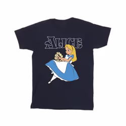 Disney Mens Alice In Wonderland Flowers T-Shirt - XXL, Navy Blue