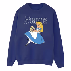 Disney Mens Alice In Wonderland Flowers Sweatshirt - XL, Navy Blue