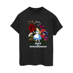 Disney Womens/Ladies Alice In Wonderland Flowers Cotton Boyfriend T-Shirt - S, Black