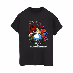 Disney Womens/Ladies Alice In Wonderland Flowers Cotton Boyfriend T-Shirt - XXL, Black