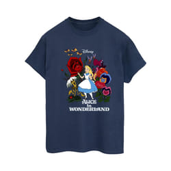 Disney Womens/Ladies Alice In Wonderland Flowers Cotton Boyfriend T-Shirt - XXL, Navy Blue